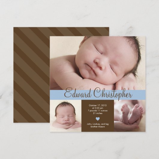 Simple 大切 Birth Announcement -青 案内状 (正面/裏面)