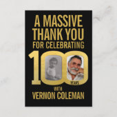 Simple 100th birthday photo black and gold  サンキューカード (正面)