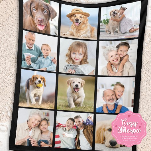 Simple 12 Picture Family Friends Pets Collage シェルパブランケット