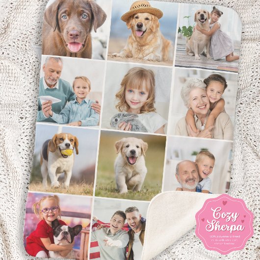 Simple 12 Picture Family Friends Pets Dog Collage シェルパブランケット