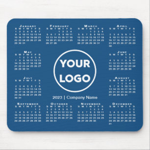Simple 2023 Calendar Business Logo on Blue マウスパッド