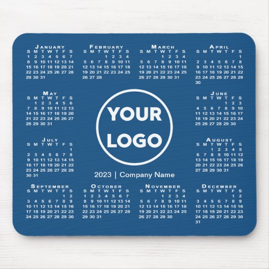 Simple 2023 Calendar Business Logo on Blue マウスパッド (正面)