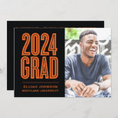 SIMPLE 2024はっきりした GRAD写真卒業招待状 招待状 (正面/裏面)