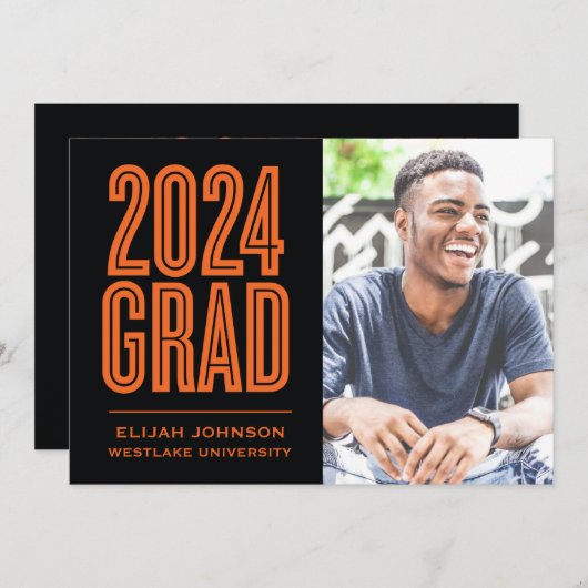 SIMPLE 2024はっきりした GRAD写真卒業招待状 招待状 (正面/裏面)