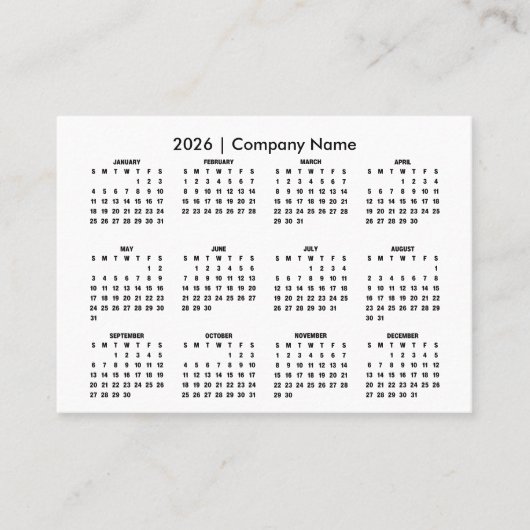Simple 2026年 カレンダー 会社名 名刺 (正面)