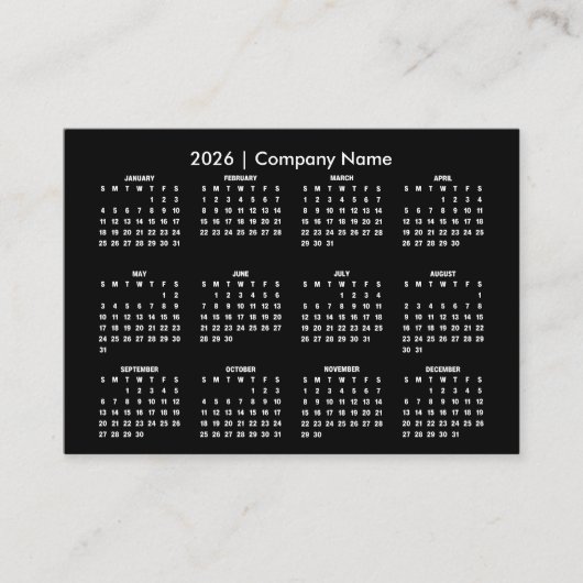 Simple 2026年 カレンダー 会社名 名刺 (正面)
