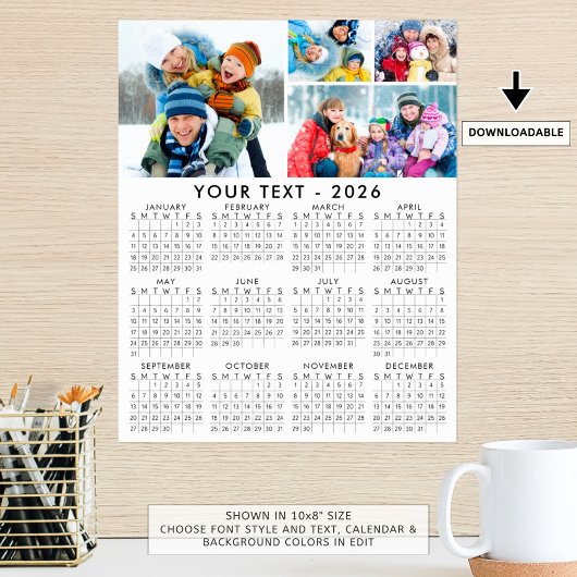 Simple 2026 Calendar 4 Photo Collage Poster ポスター