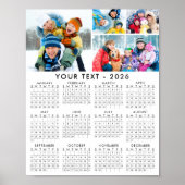 Simple 2026 Calendar 4 Photo Collage Poster ポスター (正面)