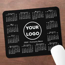 Simple 2026 Calendar Business Logo on Black マウスパッド