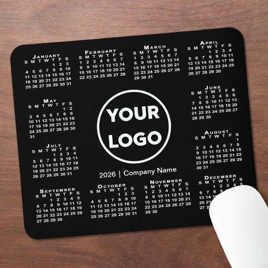 Simple 2026 Calendar Business Logo on Black マウスパッド