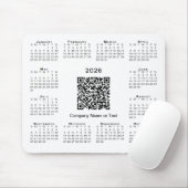 Simple 2026 Calendar Business QR Code on White マウスパッド (マウス)
