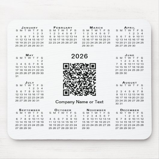Simple 2026 Calendar Business QR Code on White マウスパッド (正面)