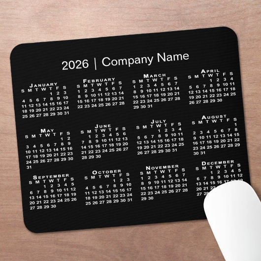 Simple 2026 Calendar Company Name on Black マウスパッド