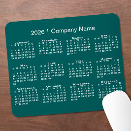 Simple 2026 Calendar Company Name on Blue-Green マウスパッド