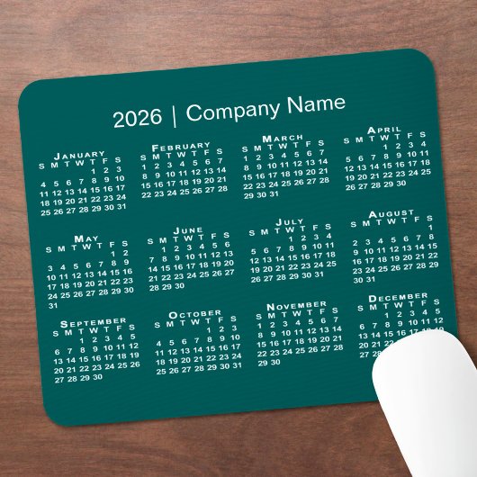 Simple 2026 Calendar Company Name on Blue-Green マウスパッド