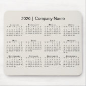 Simple 2026 Calendar with Company Name on Beige マウスパッド (正面)