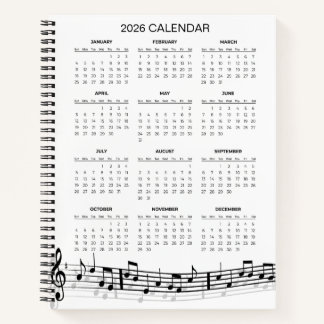 Simple 2026 Calendar with Musical Notes |  ノートブック
