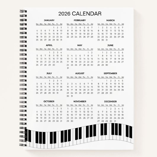 Simple 2026 Calendar with Piano Keys | ノートブック (正面)