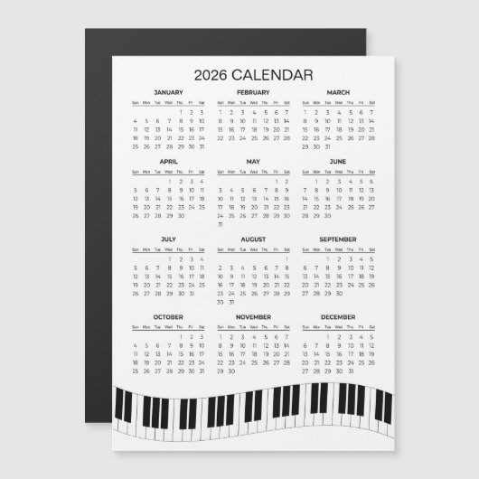 Simple 2026 Calendar with Piano Keys | Magnet (正面/裏面)