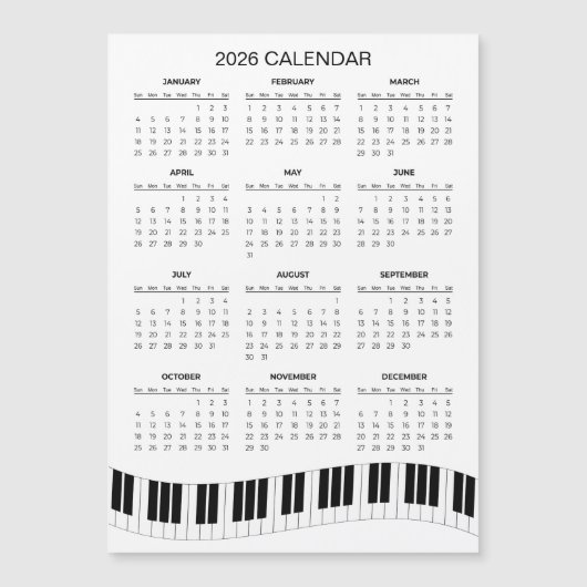 Simple 2026 Calendar with Piano Keys | Magnet (正面)