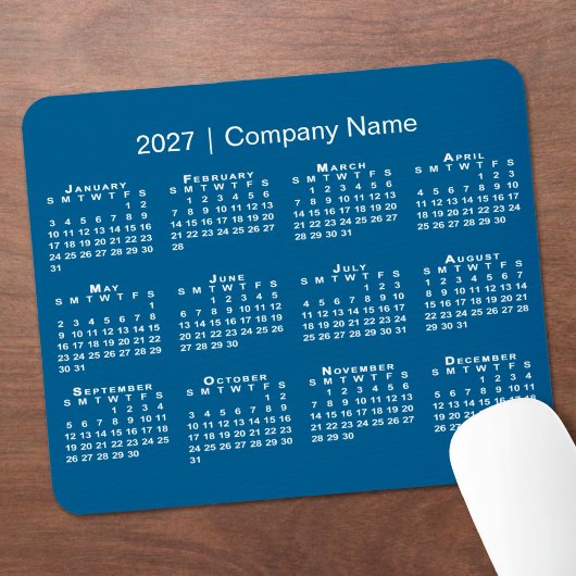 Simple 2027 Calendar 会社名 青 マウスパッド