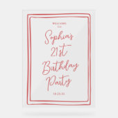 Simple 21st Birthday Hand drawn Script Red アクリルサイン (正面)