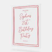 Simple 21st Birthday Hand drawn Script Red アクリルサイン (傾斜)