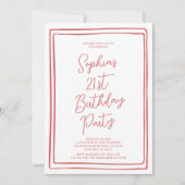 Simple 21st Birthday Hand drawn Script Red 招待状 (正面)