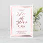 Simple 21st Birthday Hand drawn Script Red Photo 招待状 (スタンド正面)