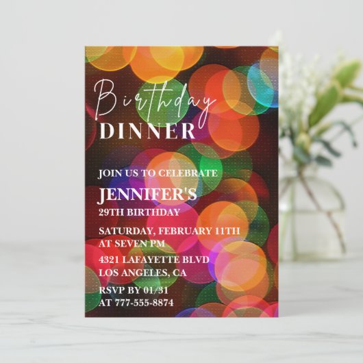 Simple 29th birthday invitation Confetti Dinner 招待状 (スタンド正面)