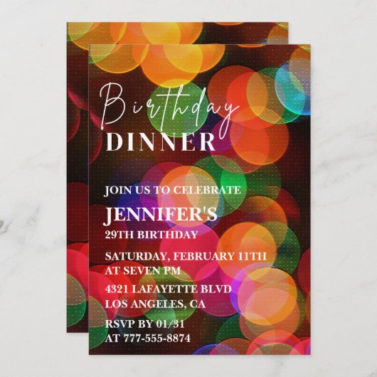 Simple 29th birthday invitation Confetti Dinner 招待状 (正面/裏面)