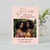 Simple 2 Grads Double Graduation Photo Rose Gold 箔招待状 (立ち正面)