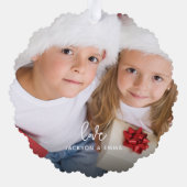 Simple 2 Photo Merry Christmas Holiday Name Modern オーナメントカード (裏面)