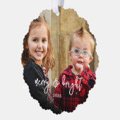 Simple 2 Photo Merry Christmas Holiday Name Modern オーナメントカード (左)