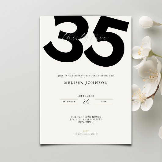 Simple 35th Birthday Invitation: Minimal Style 招待状
