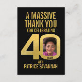 Simple 40th birthday photo black and gold  サンキューカード (正面)