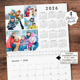 Simple 4 Photos Per Month 2026 Year-At-A-Glance カレンダー