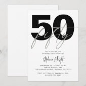 Simple 50 and Fabulous Black 50th Birthday Party 招待状 (正面/裏面)