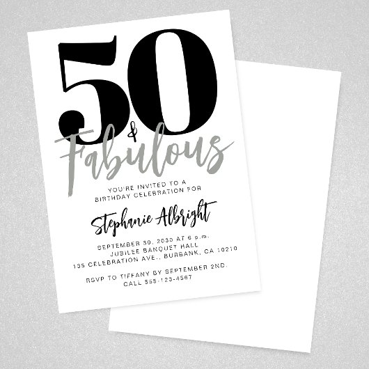 Simple 50 and Fabulous Script 50th Birthday Party 招待状