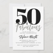 Simple 50 and Fabulous Script 50th Birthday Party 招待状 (正面)