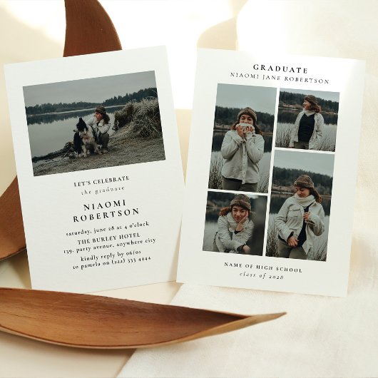 Simple 5 Photo Collage Graduation Party Invitation 招待状
