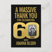 Simple 60th birthday photo black and gold  サンキューカード (正面)