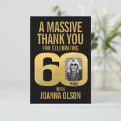 Simple 60th birthday photo black and gold  サンキューカード (スタンド正面)