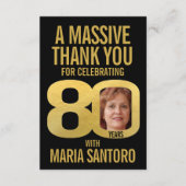 Simple 80th birthday photo black and gold  サンキューカード (正面)
