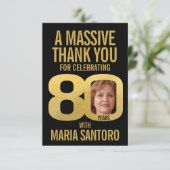 Simple 80th birthday photo black and gold  サンキューカード (スタンド正面)