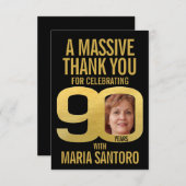 Simple 90th birthday photo black and gold  サンキューカード (正面/裏面)