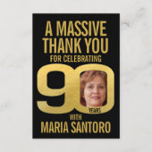 Simple 90th birthday photo black and gold  サンキューカード (正面)