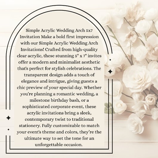 Simple Acrylic wedding arch 5 x7 invitation  アクリル招待状