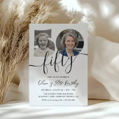 Simple Adult 50th Birthday Black and White 招待状