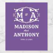 Simple and Elegant Sage Monogram Wedding ワインラベル (シングルラベル)